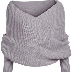 grey Knitted Irregular Crisscross Sweater